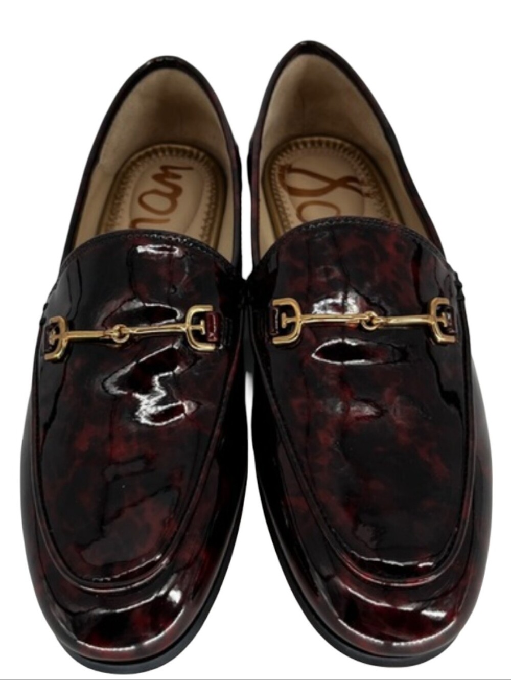 Sam Edelman Loraine Horsebit Loafers - Burgundy/Black Tortoise Patent Size 10.5